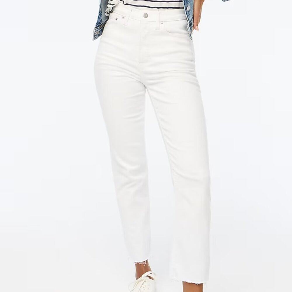 NWT J Crew Factory White Stovepipe Signature Stretch + SZ 32T Raw Hem Jeans